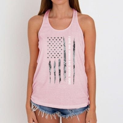 Guns: I Love One And Several Guns Cute Gift American Flag Great Gift Women's Knotted Racerback Tank