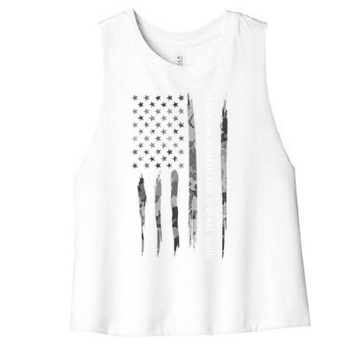 Guns: I Love One And Several Guns Cute Gift American Flag Great Gift Women's Racerback Cropped Tank