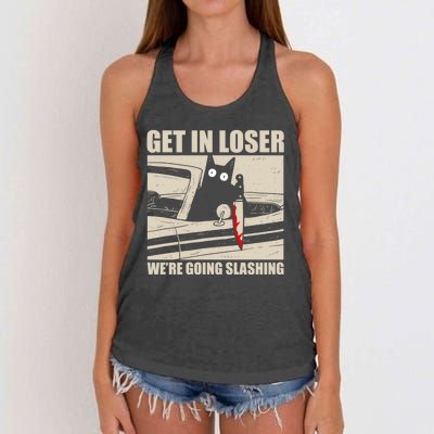 Get In Loser WeRe Going Slashing Cat Murderous Women's Knotted Racerback Tank