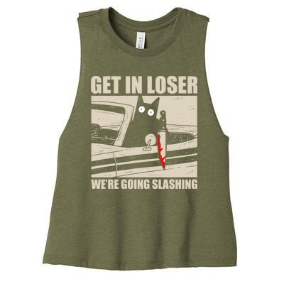 Get In Loser WeRe Going Slashing Cat Murderous Women's Racerback Cropped Tank