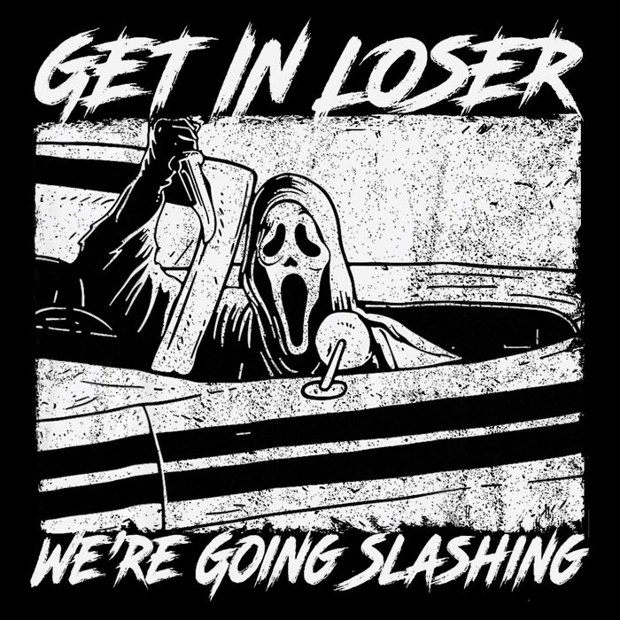 Get In Loser WeRe Going Slashing Horror Halloween Character Stripe Pom Pom Beanie