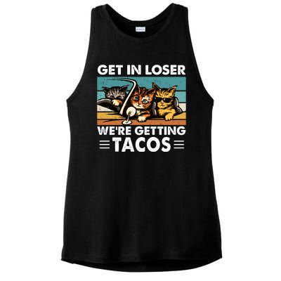 Get In Loser Were Getting Tacos Funny Cat Meme Ladies PosiCharge Tri-Blend Wicking Tank