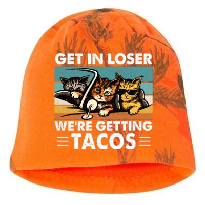 Get In Loser Were Getting Tacos Funny Cat Meme Kati - Camo Knit Beanie