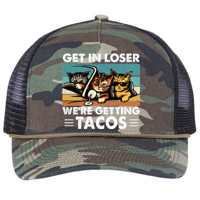 Get In Loser Were Getting Tacos Funny Cat Meme Retro Rope Trucker Hat Cap