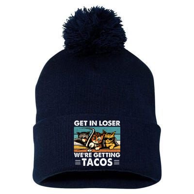 Get In Loser Were Getting Tacos Funny Cat Meme Pom Pom 12in Knit Beanie