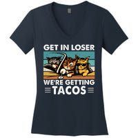 Get In Loser Were Getting Tacos Funny Cat Meme Women's V-Neck T-Shirt