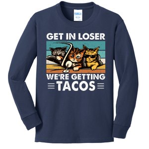 Get In Loser Were Getting Tacos Funny Cat Meme Kids Long Sleeve Shirt