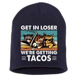 Get In Loser Were Getting Tacos Funny Cat Meme Short Acrylic Beanie