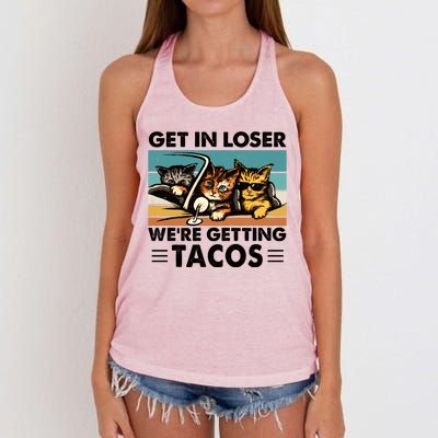 Get In Loser Were Getting Tacos Funny Cat Meme Women's Knotted Racerback Tank