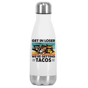 Get In Loser Were Getting Tacos Funny Cat Meme Stainless Steel Insulated Water Bottle