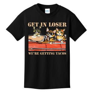 Get in Loser We're Getting Tacos Cool Three Cats Riding Car Kids T-Shirt