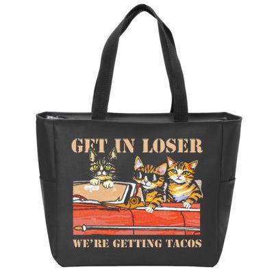 Get in Loser We're Getting Tacos Cool Three Cats Riding Car Zip Tote Bag