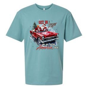 Get In Loser We Are Taking America Back Trump Santa Xmas Sueded Cloud Jersey T-Shirt