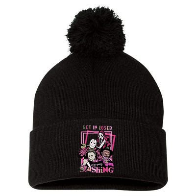 Get In Loser We Are Going Slashing Graphic Pom Pom 12in Knit Beanie