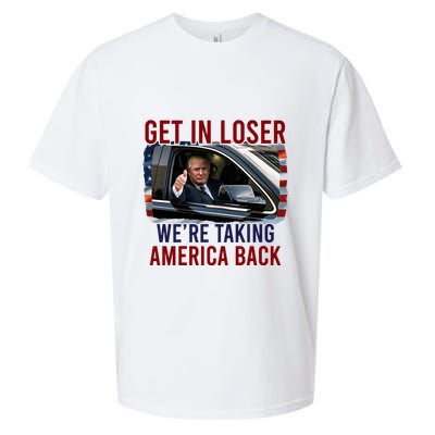 Get In Loser WeRe Taking America Back God Bless Trump 2024 Sueded Cloud Jersey T-Shirt