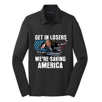 Get In Loser WeRe Saving America Trump American Flag Great Gift Silk Touch Performance Long Sleeve Polo