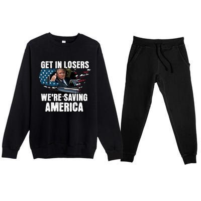 Get In Loser WeRe Saving America Trump American Flag Great Gift Premium Crewneck Sweatsuit Set