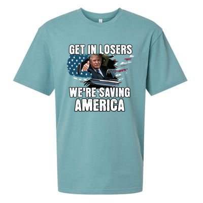 Get In Loser WeRe Saving America Trump American Flag Great Gift Sueded Cloud Jersey T-Shirt