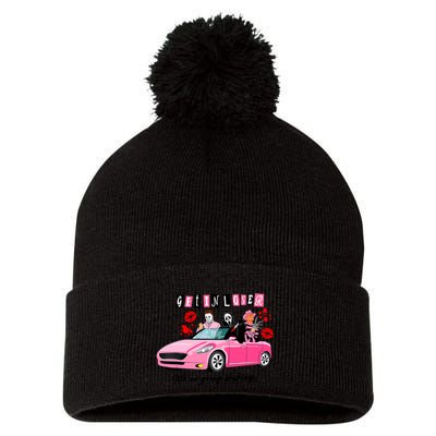 Get In Loser Were Going Slashing Pink Car Horror Character Pom Pom 12in Knit Beanie