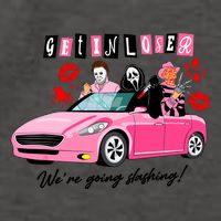 Get In Loser Were Going Slashing Pink Car Horror Character Vector Backpack
