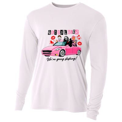 Get In Loser Were Going Slashing Pink Car Horror Character Cooling Performance Long Sleeve Crew