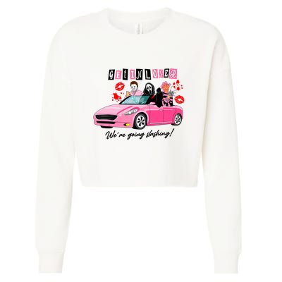 Get In Loser Were Going Slashing Pink Car Horror Character Cropped Pullover Crew