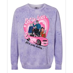 Get In Loser WeRe Going Slashing Pink Car Horror Character Colorblast Crewneck Sweatshirt