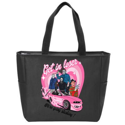 Get In Loser WeRe Going Slashing Pink Car Horror Character Zip Tote Bag