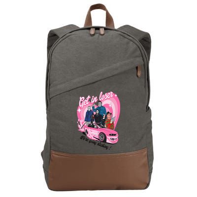 Get In Loser WeRe Going Slashing Pink Car Horror Character Cotton Canvas Backpack