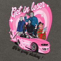 Get In Loser WeRe Going Slashing Pink Car Horror Character Cotton Canvas Backpack