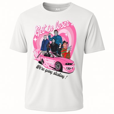 Get In Loser WeRe Going Slashing Pink Car Horror Character Cooling Performance Crew T-Shirt