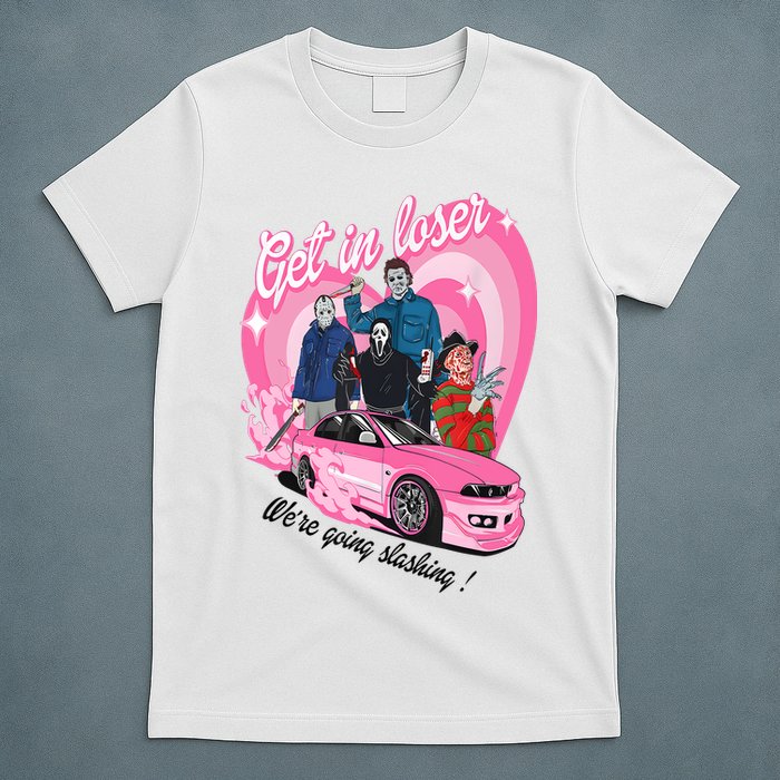 Get In Loser WeRe Going Slashing Pink Car Horror Character T-Shirt