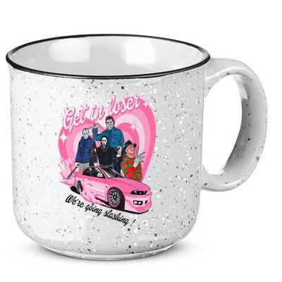 Get In Loser WeRe Going Slashing Pink Car Horror Character 15oz Campfire Ceramic Mug