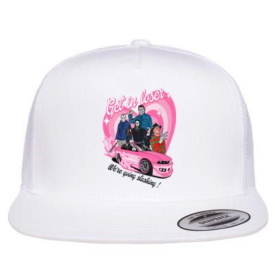 Get In Loser WeRe Going Slashing Pink Car Horror Character Flat Bill Trucker Hat