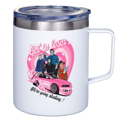 Get In Loser WeRe Going Slashing Pink Car Horror Character 12oz Stainless Steel Coffee Mug