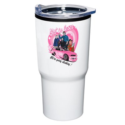 Get In Loser WeRe Going Slashing Pink Car Horror Character Tumbler