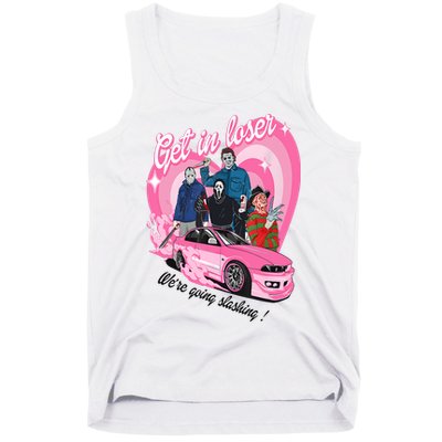 Get In Loser WeRe Going Slashing Pink Car Horror Character Tank Top