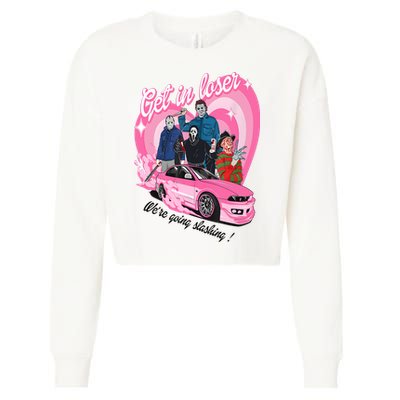 Get In Loser WeRe Going Slashing Pink Car Horror Character Cropped Pullover Crew