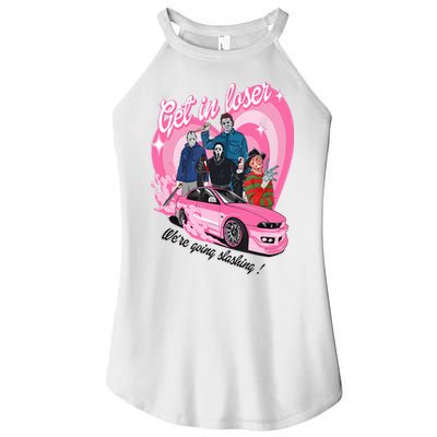 Get In Loser WeRe Going Slashing Pink Car Horror Character Women's Perfect Tri Rocker Tank