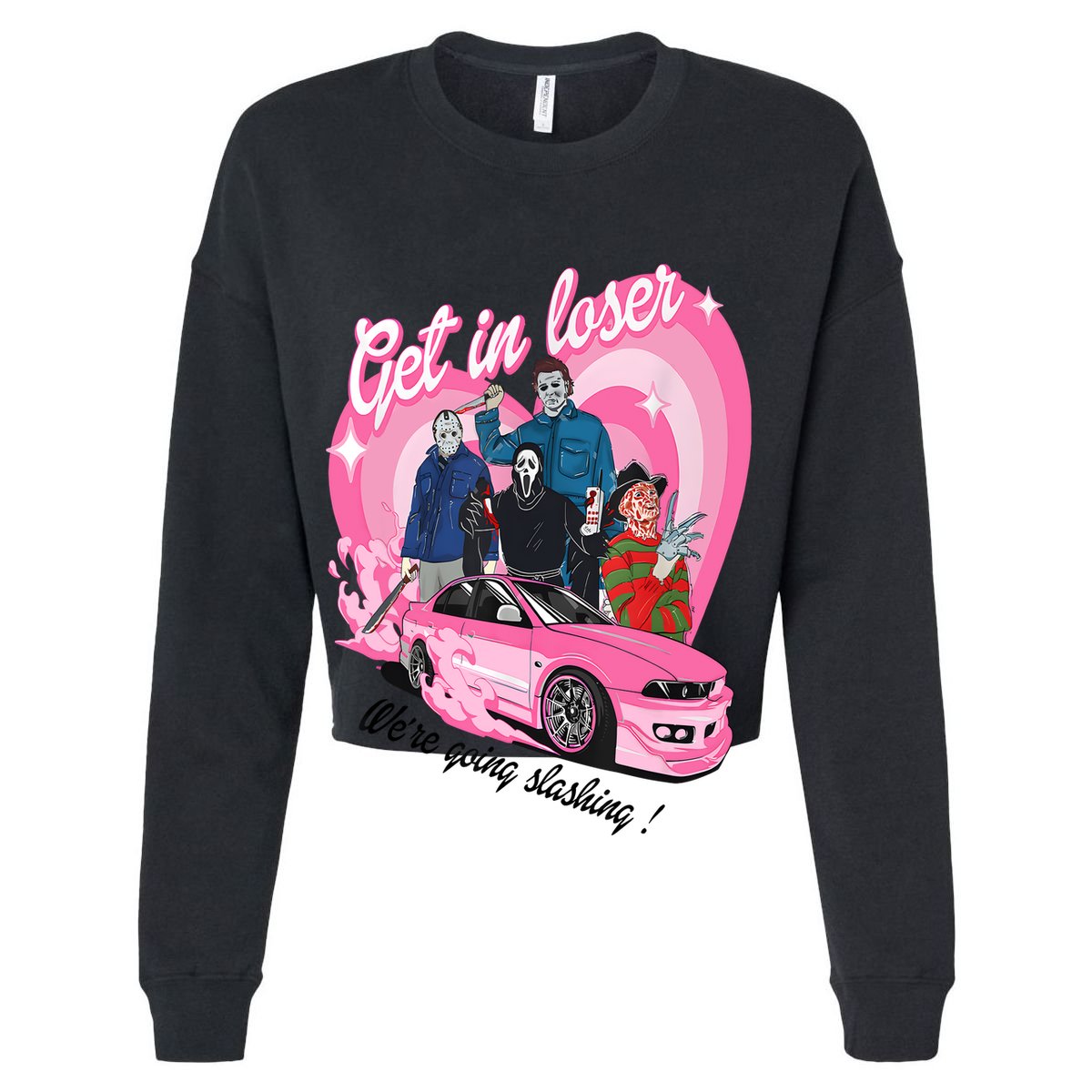 Get In Loser WeRe Going Slashing Pink Car Horror Character Womens T-Shirt