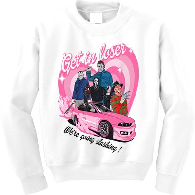 Get In Loser WeRe Going Slashing Pink Car Horror Character Kids Sweatshirt