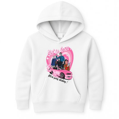 Get In Loser WeRe Going Slashing Pink Car Horror Character Kids Hoodie