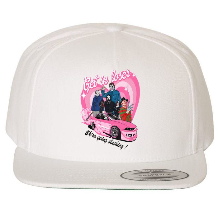 Get In Loser WeRe Going Slashing Pink Car Horror Character Wool Snapback Cap