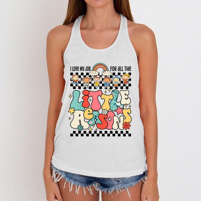 Groovy I Love My Job For All The Little Reasons Teacher Women's Knotted Racerback Tank