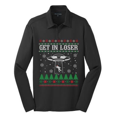 Get In Loser Alien Ugly Christmas Funny Gift Meaningful Gift Silk Touch Performance Long Sleeve Polo