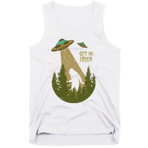 Get In Loser Retro Bigfoot UFO Abduction Sasquatch Alien Tank Top