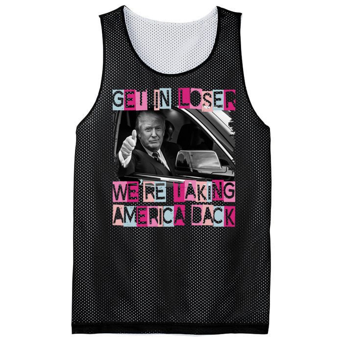 Get In Loser Were Taking America Back Funny Trump 2024 Mesh Reversible Basketball Jersey Tank