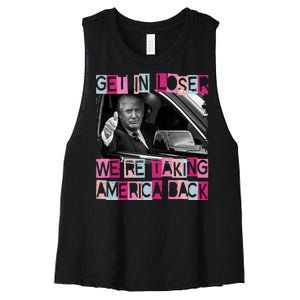 Get In Loser Were Taking America Back Funny Trump 2024 Women's Racerback Cropped Tank