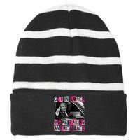 Get In Loser Were Taking America Back Funny Trump 2024 Striped Beanie with Solid Band