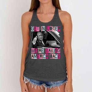 Get In Loser Were Taking America Back Funny Trump 2024 Women's Knotted Racerback Tank